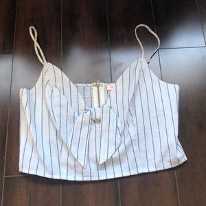 White and grey stripe crop top